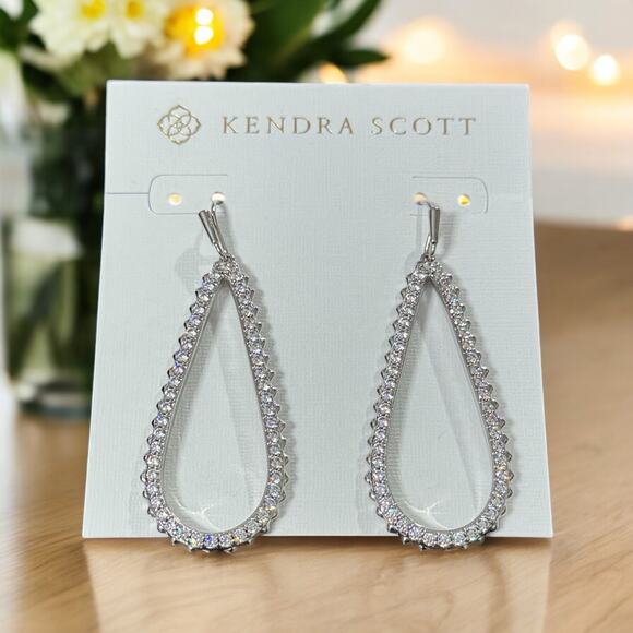 *SOLD* NWT! Kendra Scott Payton Open Frame Silver Earrings in White Crystal - Picture 2 of 6